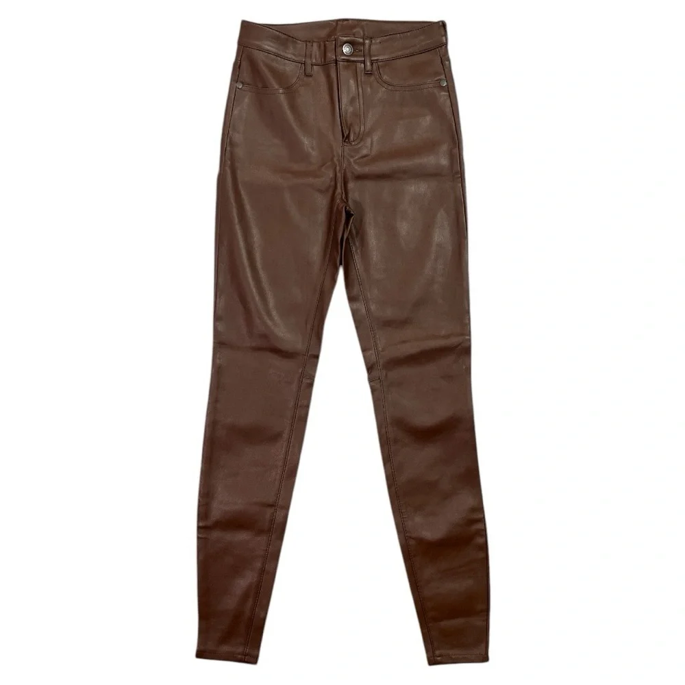 Free People Faux Leather Casual Skinny Trouser Pants size 26 in Brown